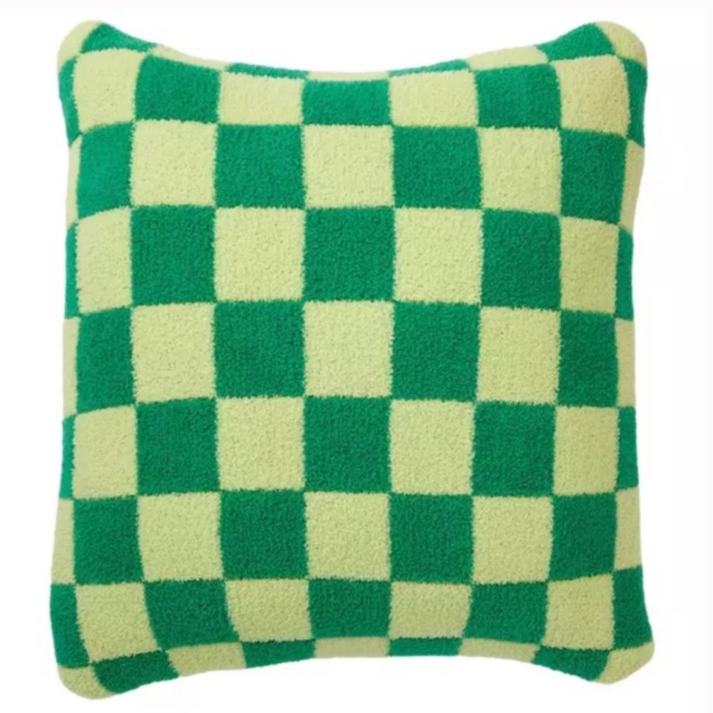 Set of 2 Wicked Green and Cream Checkered Accent Pillow